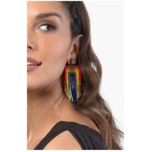 Anthropologie Deepa Gurnani Earrings Becka Rainbow Fringe Chandelier NEW - Picture 5 of 13